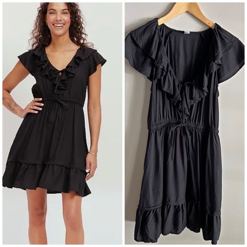 Old Navy Black Ruffle Mini Dress Small Flutter Sleeve Tie Waist